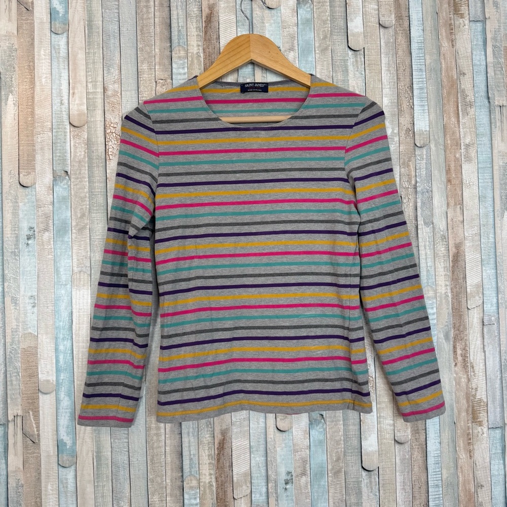 Saint James 6 Breton Stripe Top Knit Tee T-Shirt Colorful Classic French Cotton
